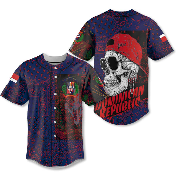 Dominican Republic Baseball Jersey Paisley Flag And Skull Style 1