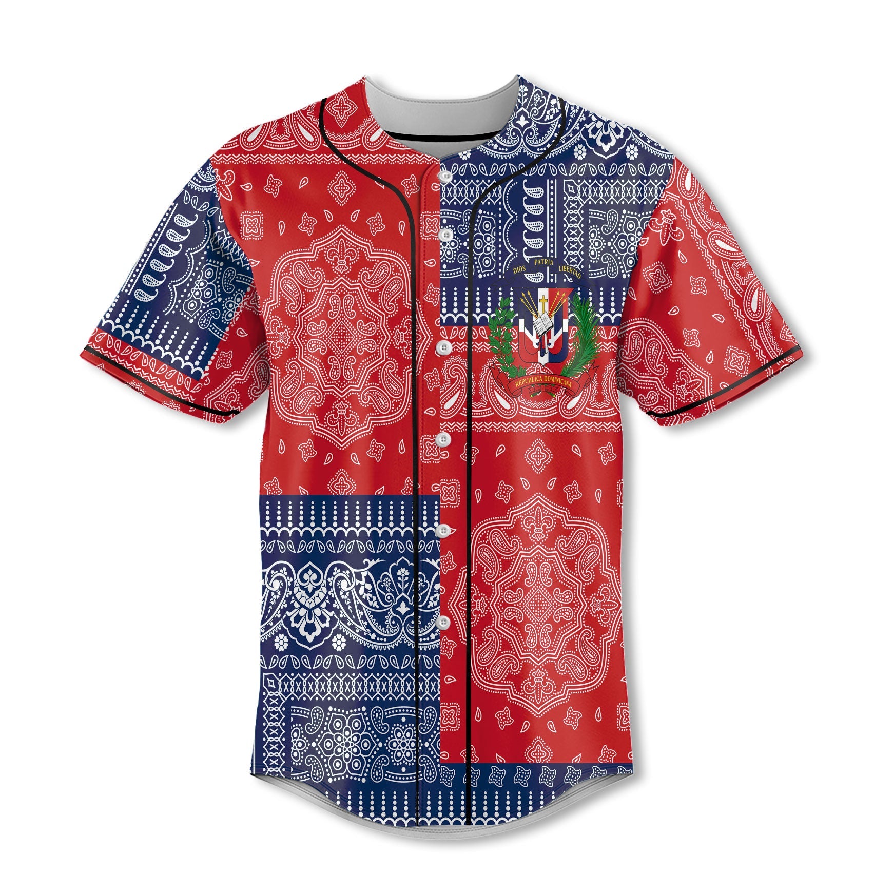 Dominican Republic Baseball Jersey Flag And Paisley Basic Style 2