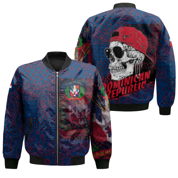 Dominican Republic Bomber Jacket Paisley Flag And Skull Style 1