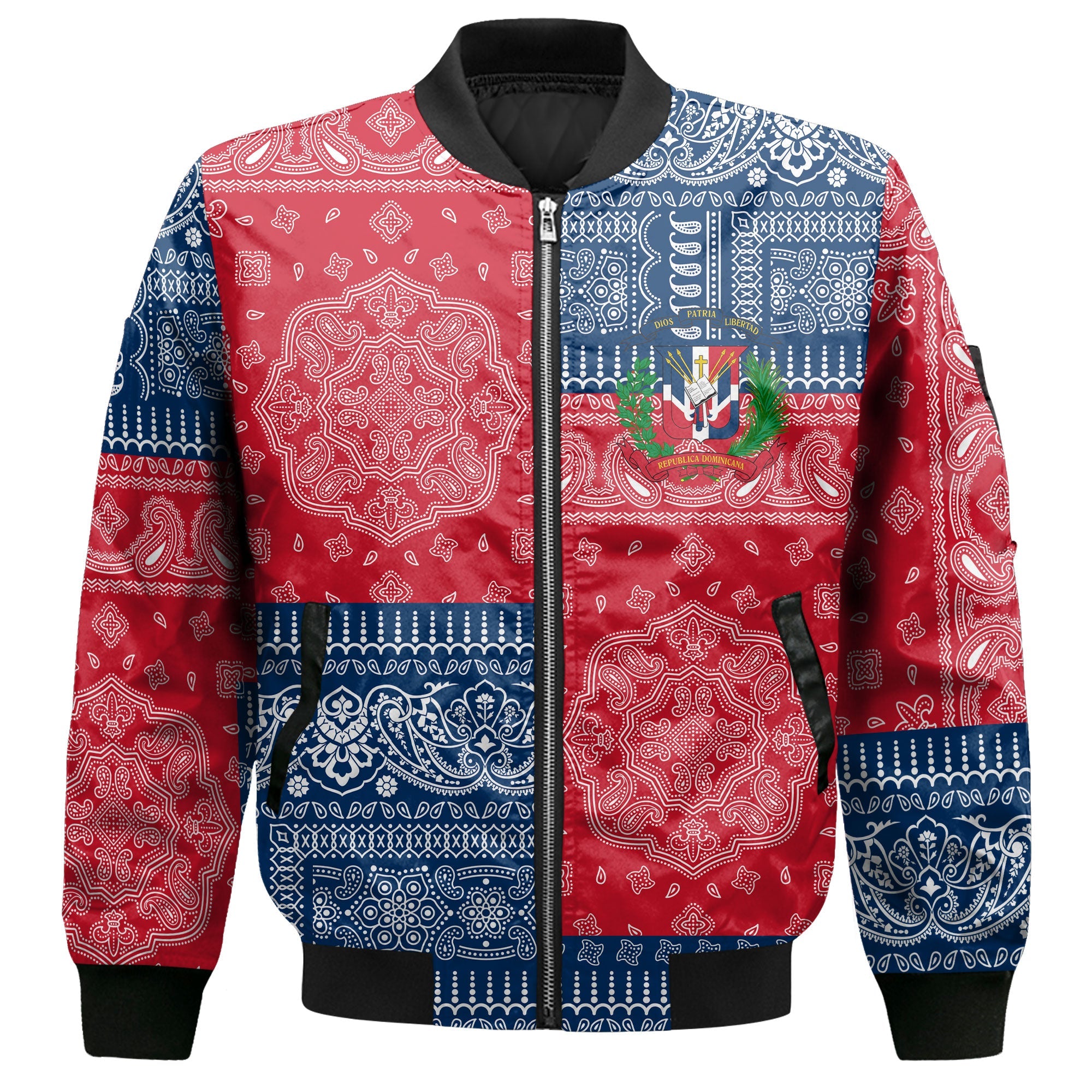 Dominican Republic Bomber Jacket Flag And Paisley Basic Style 2