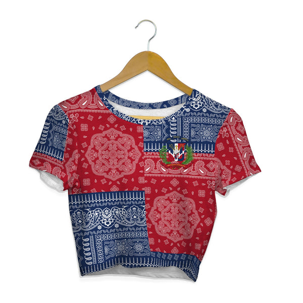 Dominican Republic Croptop T Shirt Flag And Paisley Basic Style 1