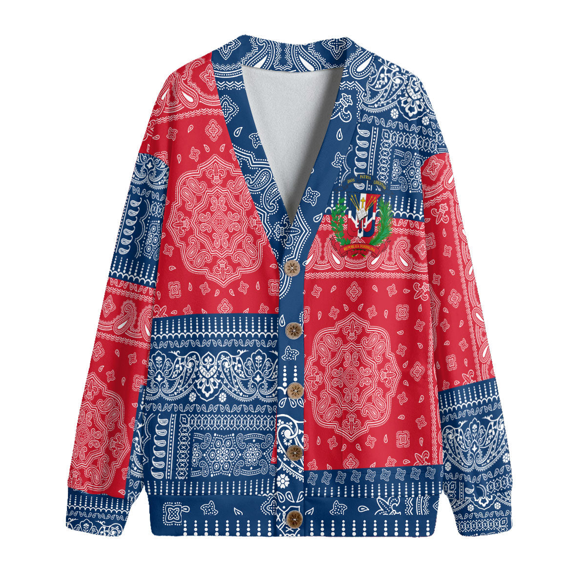 Dominican Republic Fleece Cardigan Flag And Paisley Basic Style 1