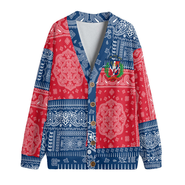 Dominican Republic Fleece Cardigan Flag And Paisley Basic Style 1