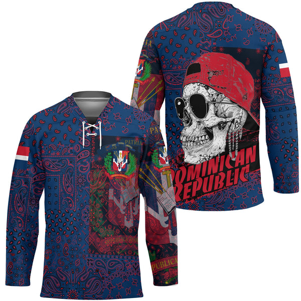 Dominican Republic Hockey Jersey Paisley Flag And Skull Style 1