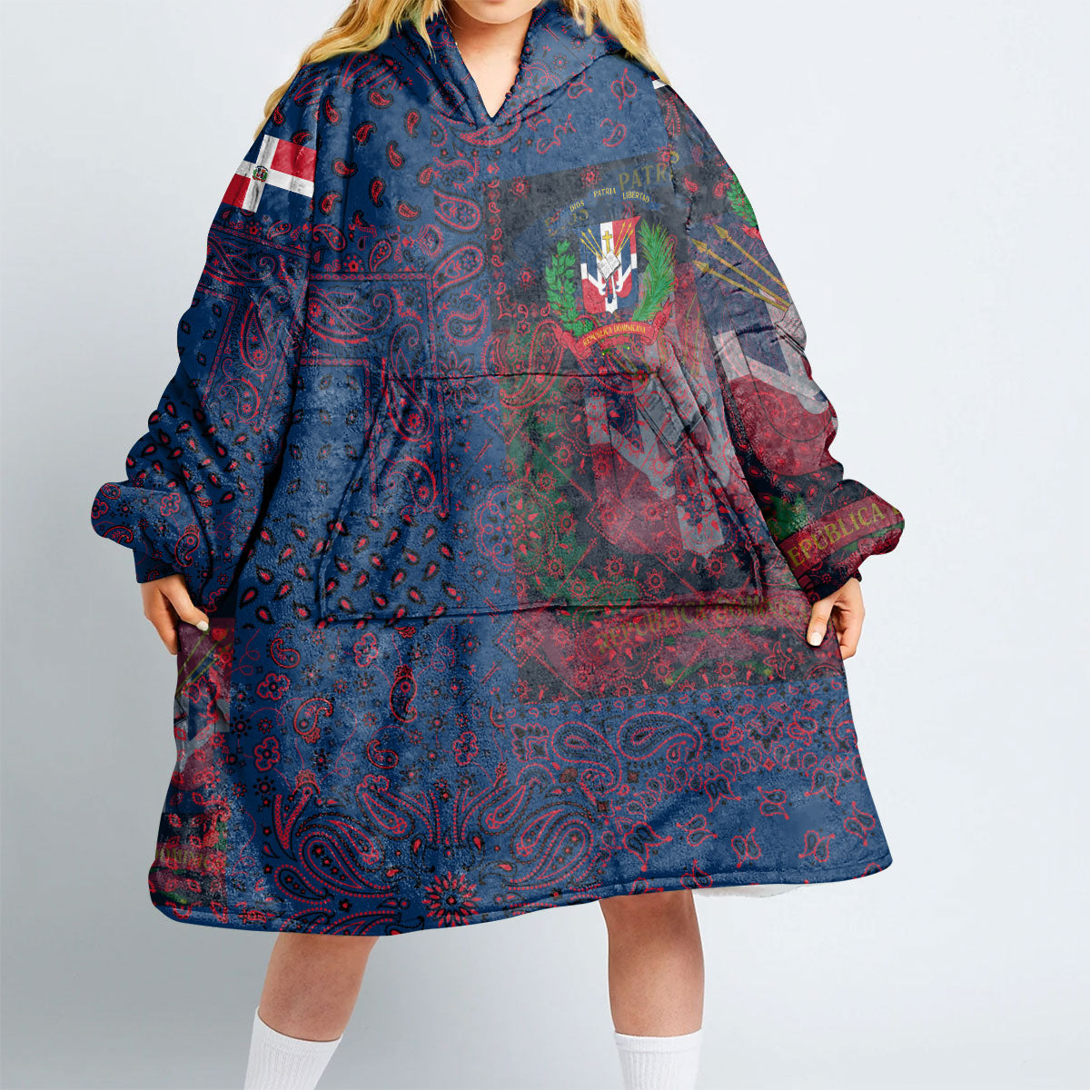 Dominican Republic Hoodie Blanket Paisley Flag And Skull Style 2