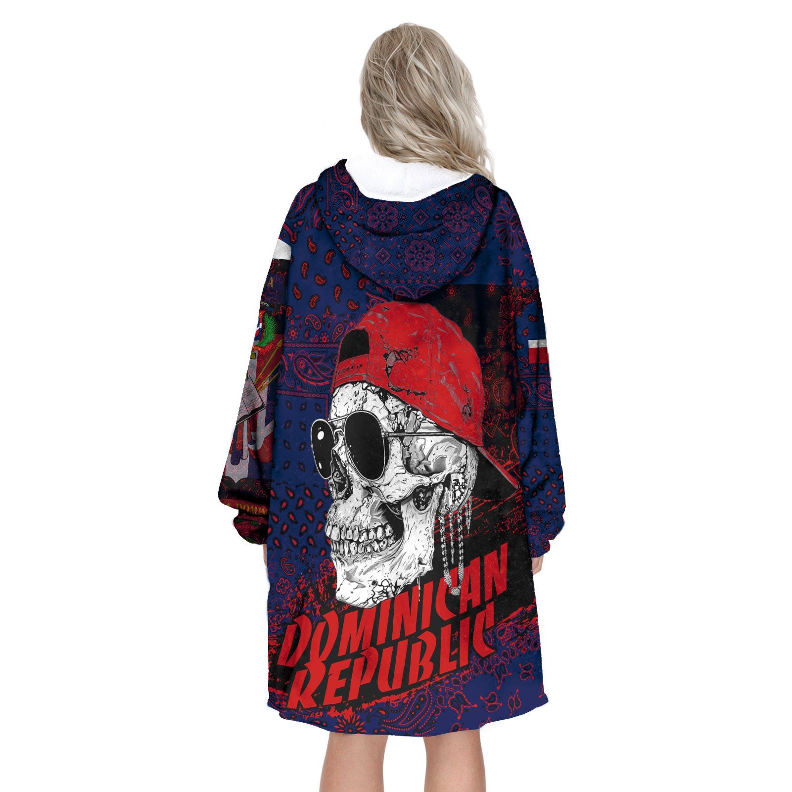 Dominican Republic Hoodie Blanket Paisley Flag And Skull Style 3