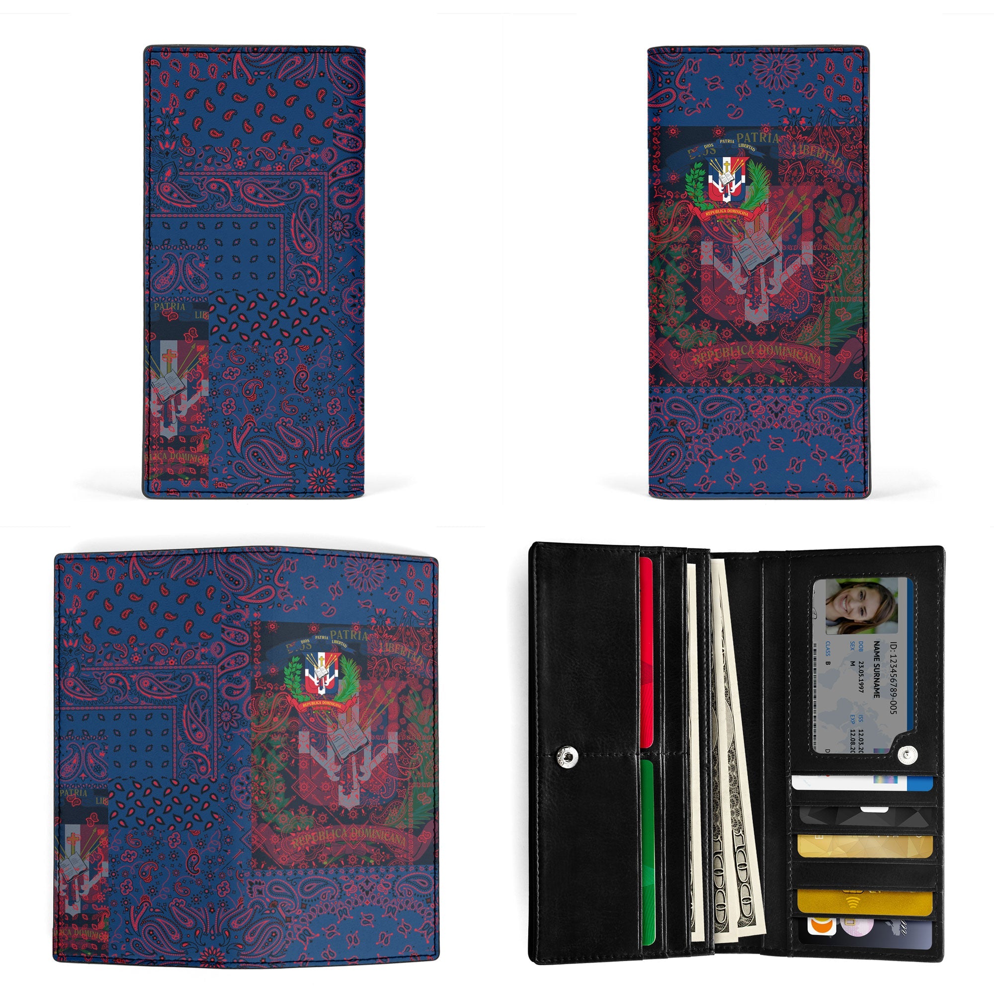 Dominican Republic Leather Wallet Paisley Flag And Skull Style 3