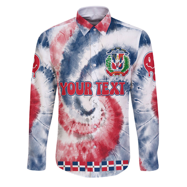 Dominican Republic Long Sleeve Button Shirt Custom Tie Dye Style 1