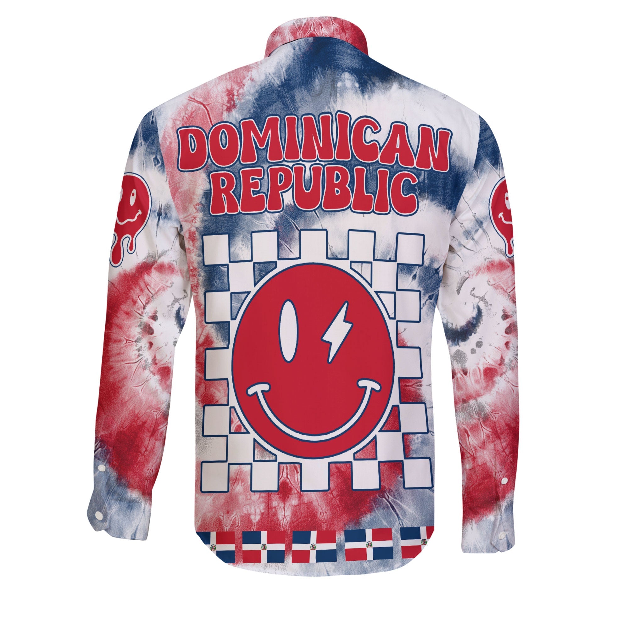 Dominican Republic Long Sleeve Button Shirt Custom Tie Dye Style 2