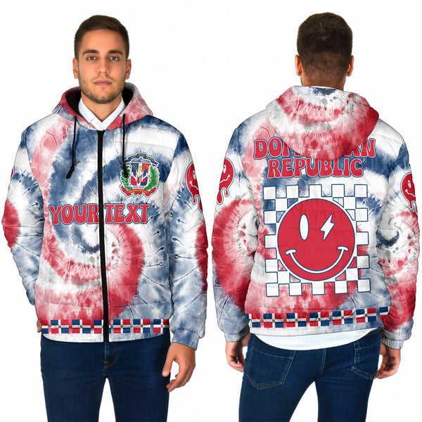 Dominican Republic Men Hooded Padded Jacket Custom Tie Dye Style 1