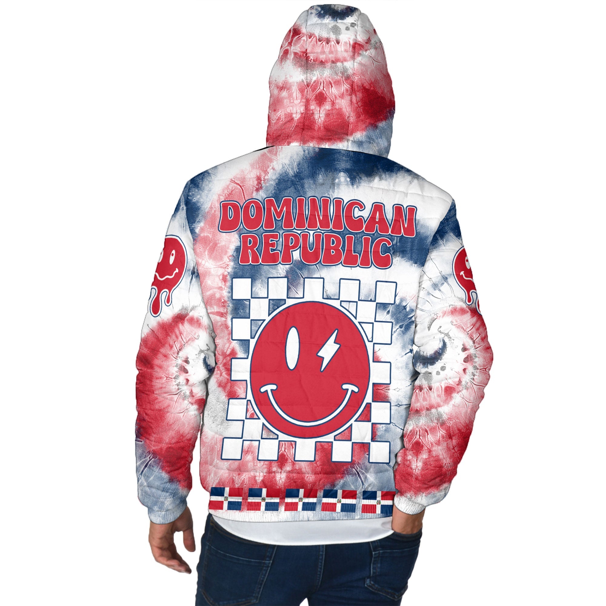 Dominican Republic Men Hooded Padded Jacket Custom Tie Dye Style 3