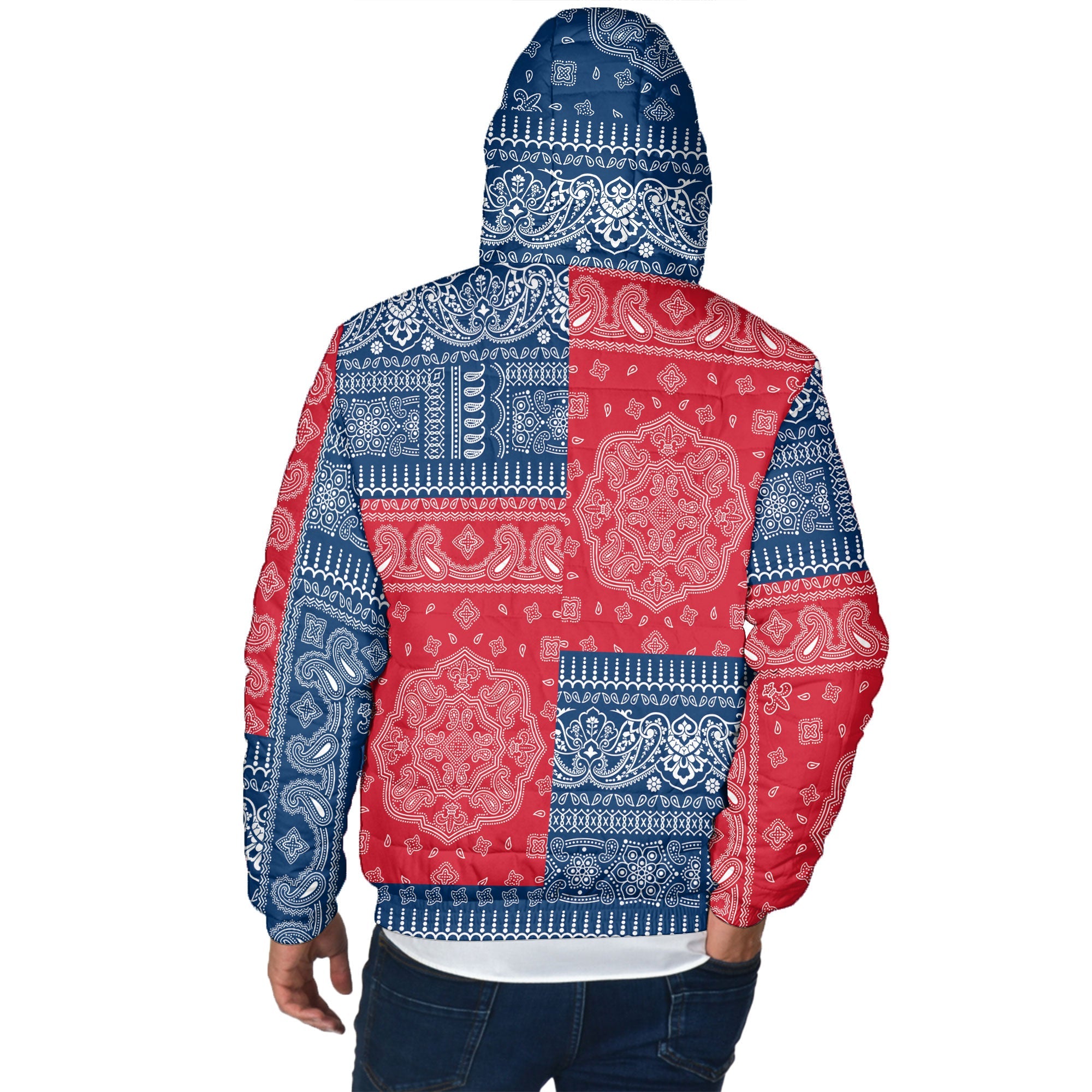 Dominican Republic Men Hooded Padded Jacket Flag And Paisley Basic Style 3