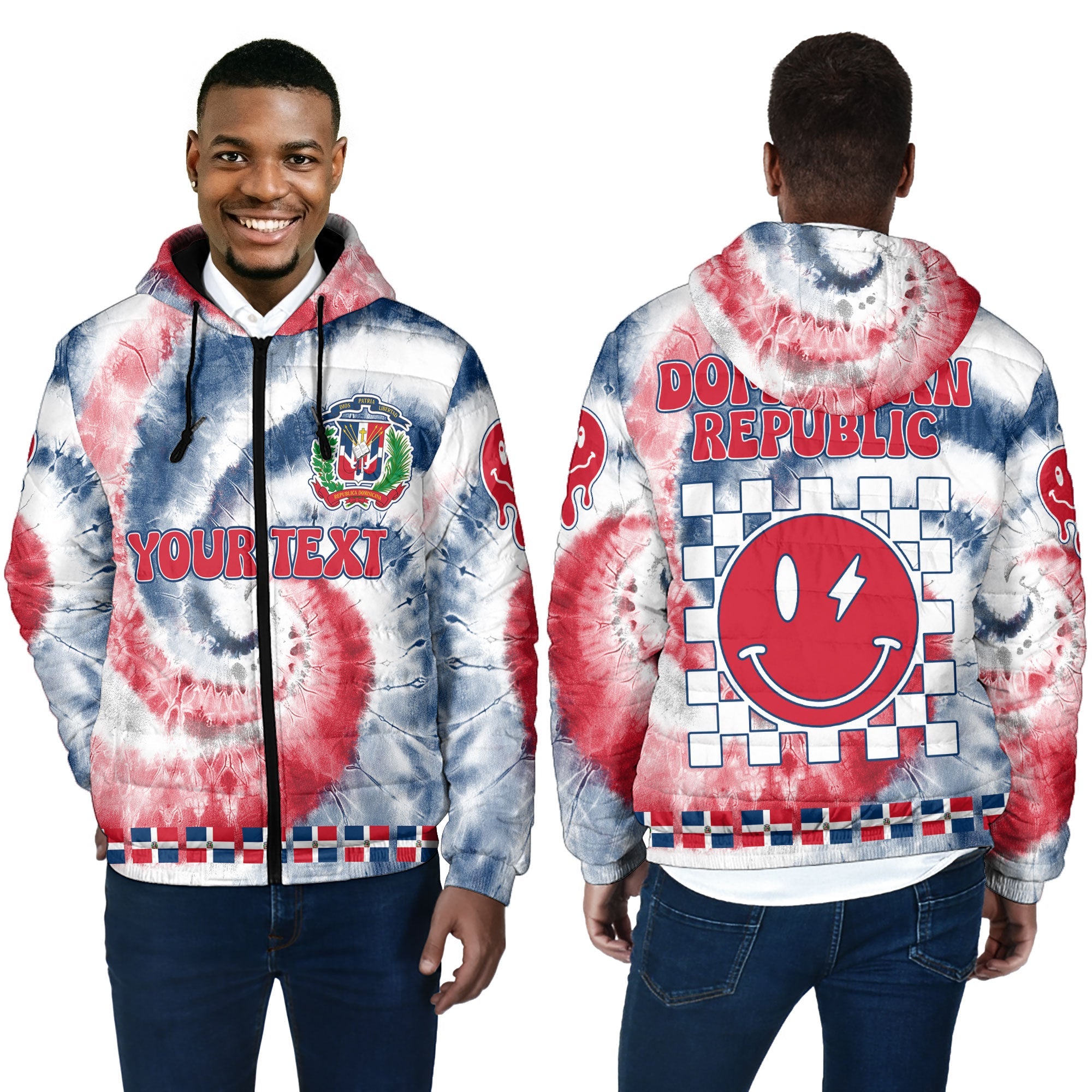 Dominican Republic Men Hooded Padded Jacket Custom Tie Dye Style 4