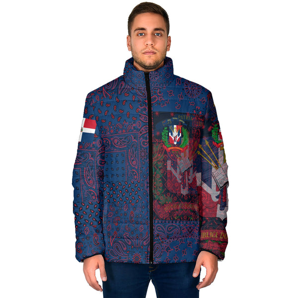 Dominican Republic Men Padded Jacket Paisley Flag And Skull Style 1