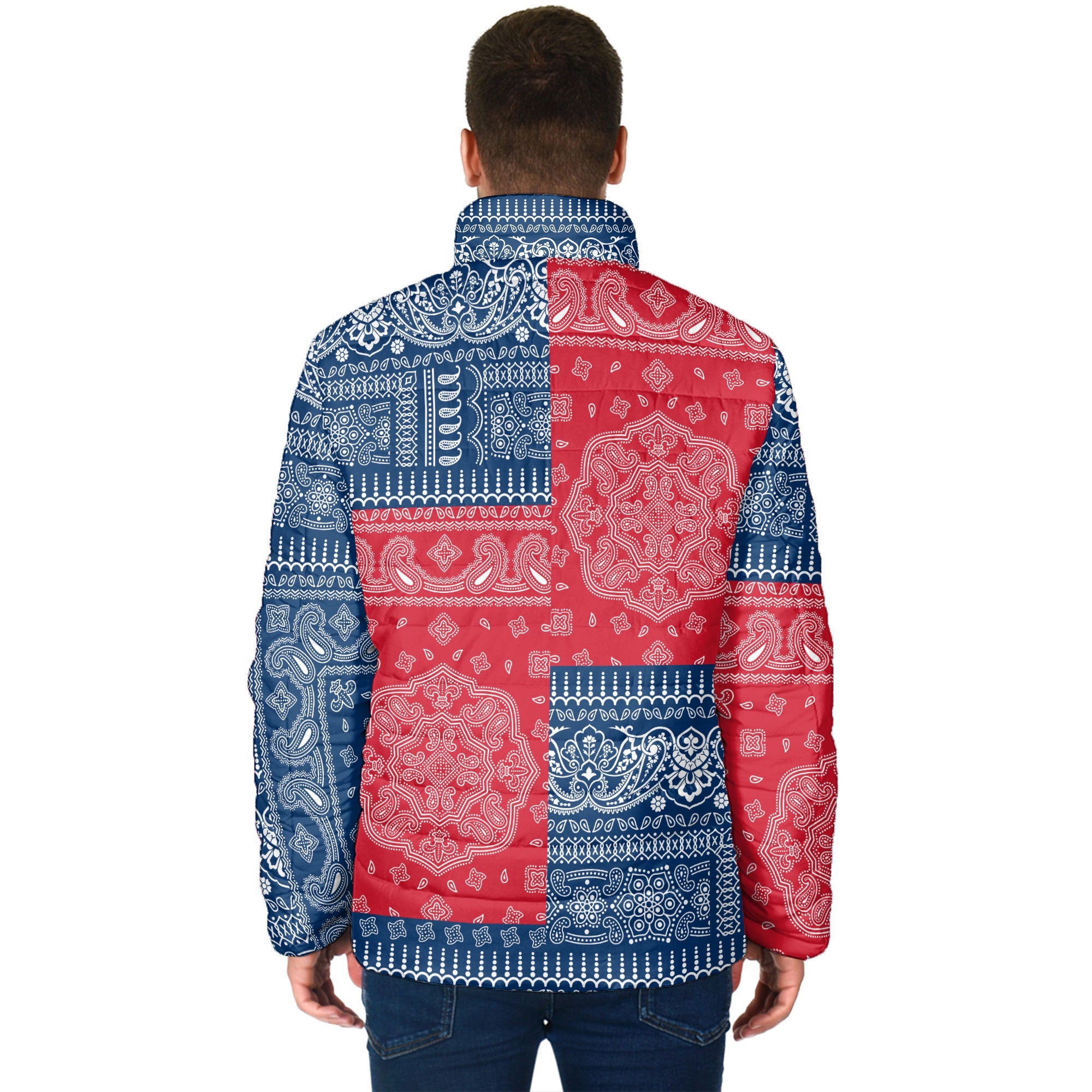 Dominican Republic Men Padded Jacket Flag And Paisley Basic Style 2