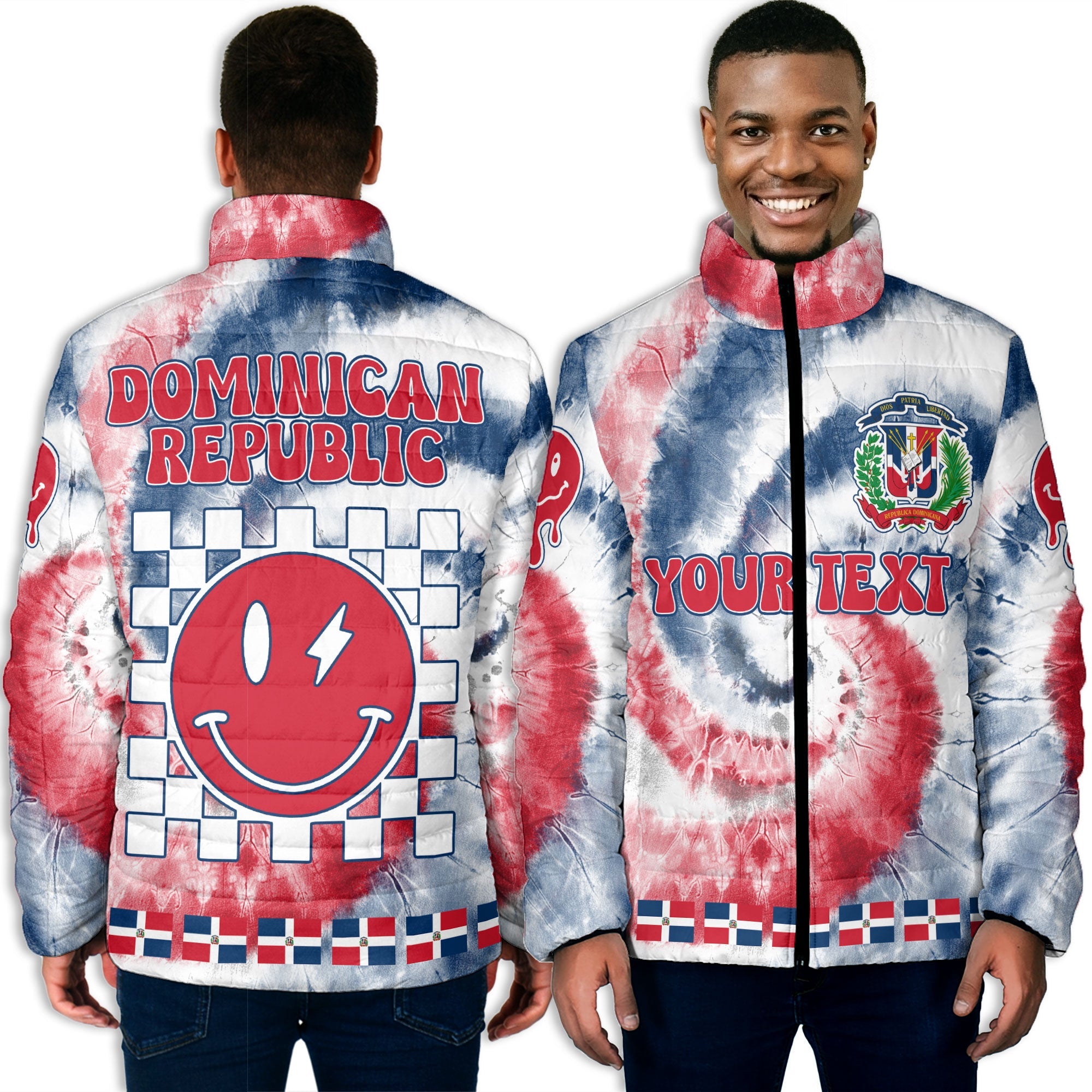 Dominican Republic Men Padded Jacket Custom Tie Dye Style 3