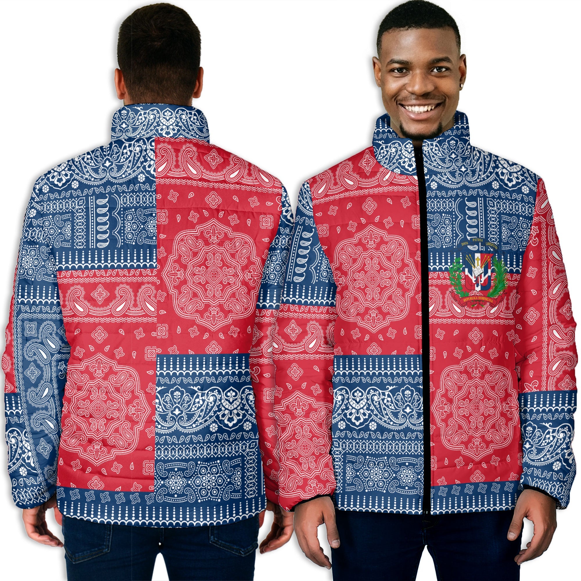 Dominican Republic Men Padded Jacket Flag And Paisley Basic Style 3