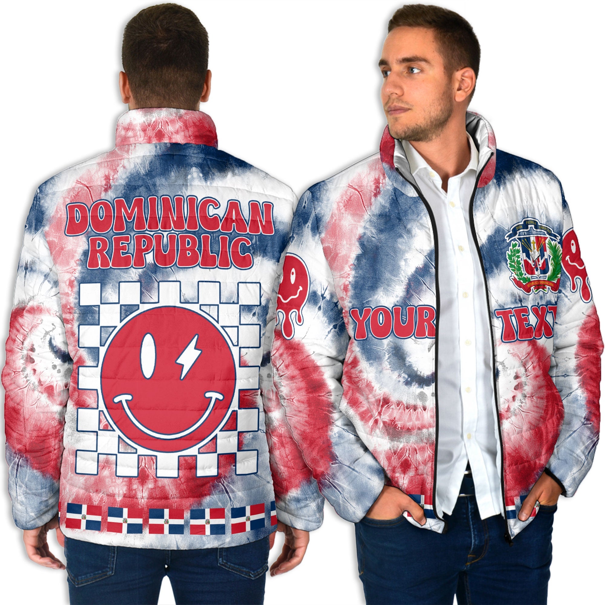 Dominican Republic Men Padded Jacket Custom Tie Dye Style 4