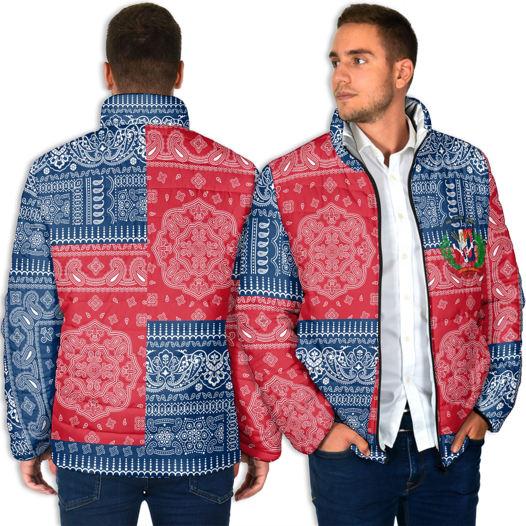 Dominican Republic Men Padded Jacket Flag And Paisley Basic Style 4