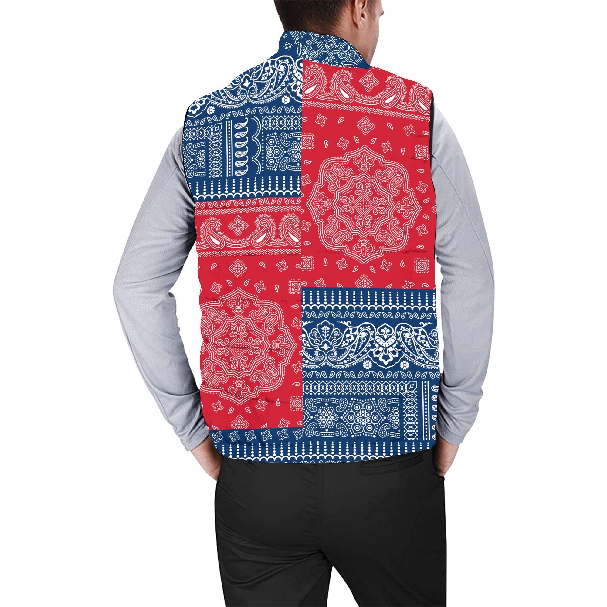 Dominican Republic Men Padded Jacket Vest Flag And Paisley Basic Style 2