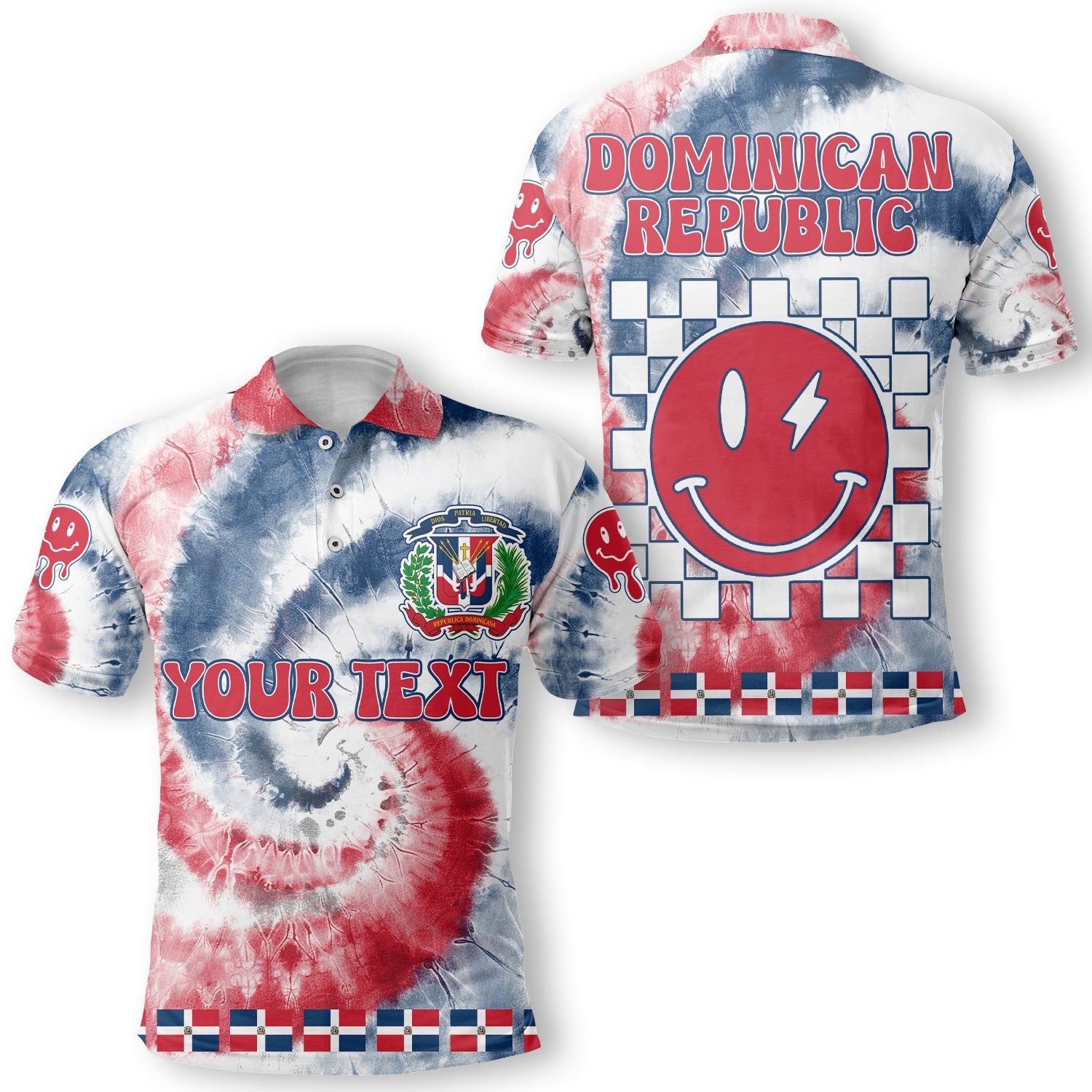 Dominican Republic Polo Shirt Custom Tie Dye Style 1