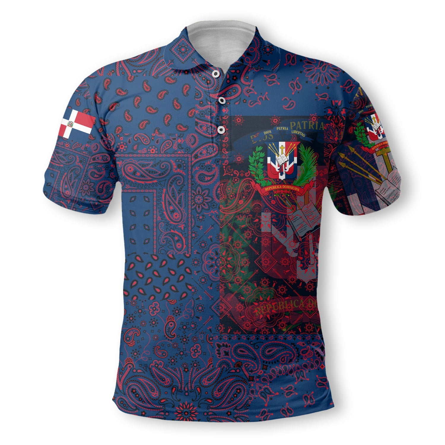 Dominican Republic Polo Shirt Paisley Flag And Skull Style 2