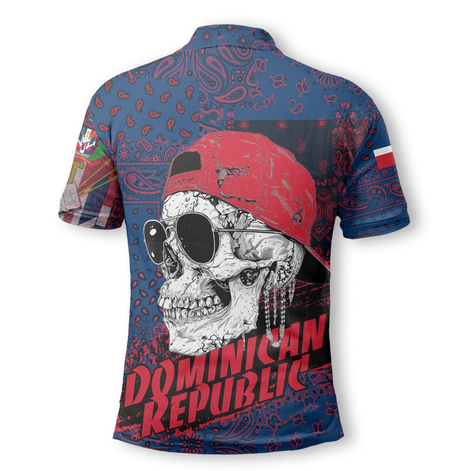 Dominican Republic Polo Shirt Paisley Flag And Skull Style 3