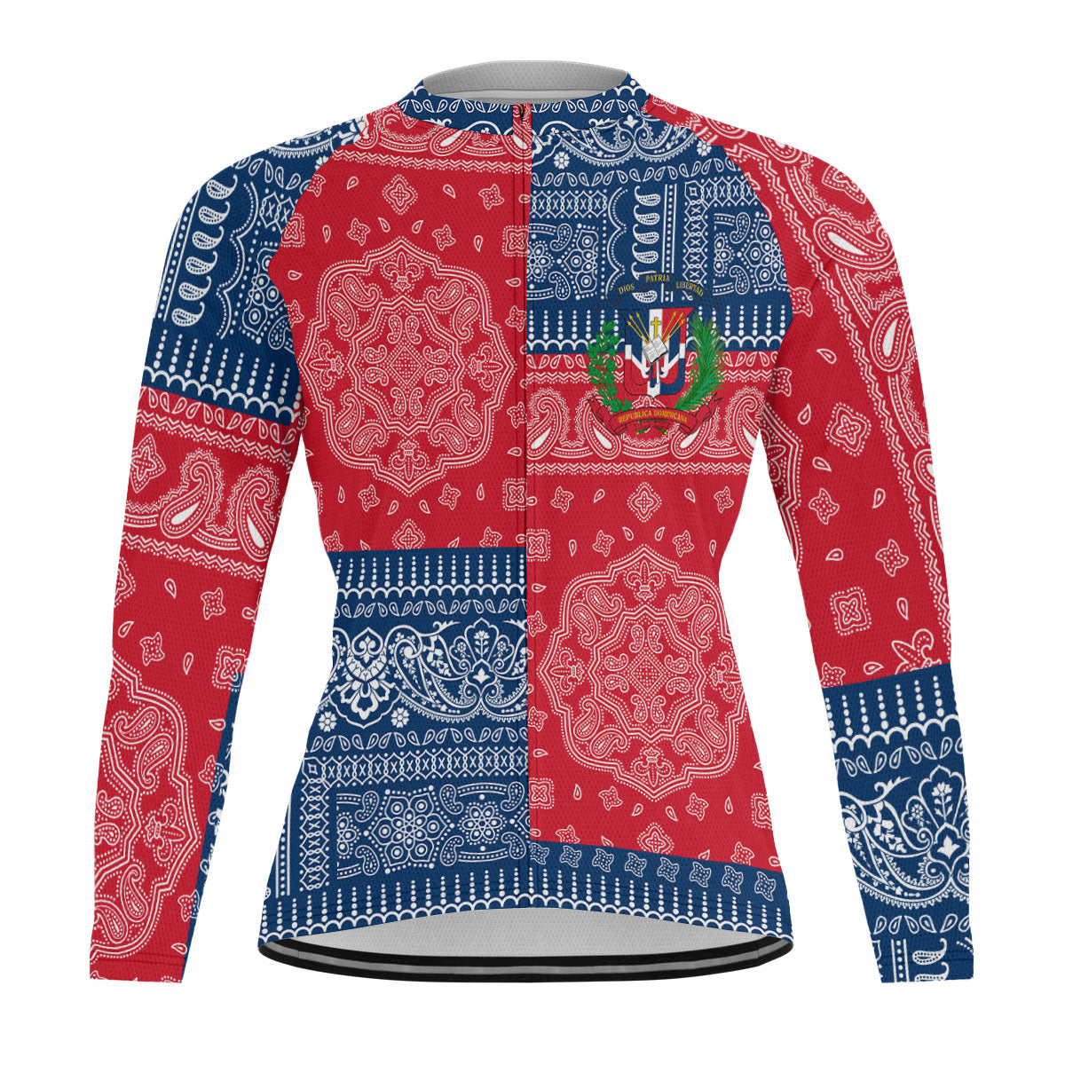 Dominican Republic Raglan Men Cycling Jersey Long Sleeve Flag And Paisley Basic Style 1