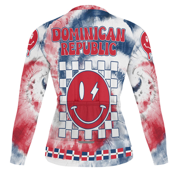 Dominican Republic Raglan Men Cycling Jersey Long Sleeve Custom Tie Dye Style 1