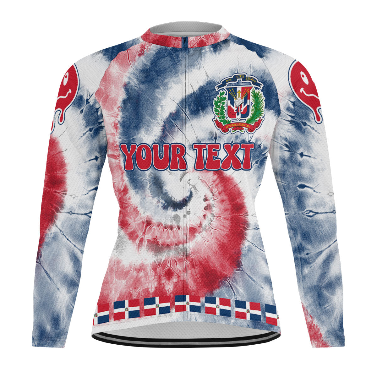 Dominican Republic Raglan Men Cycling Jersey Long Sleeve Custom Tie Dye Style 2