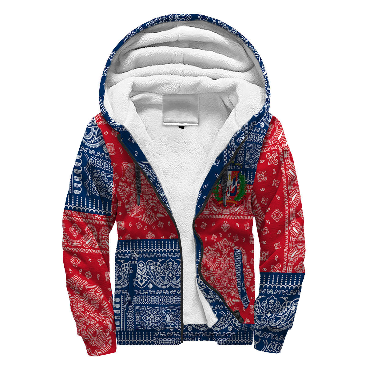 Dominican Republic Sherpa Hoodie Flag And Paisley Basic Style 3