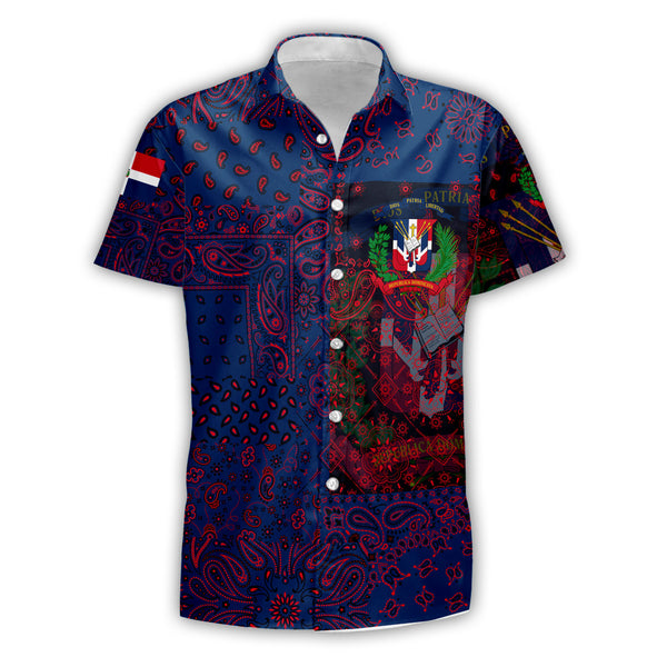 Dominican Republic Short Sleeve Shirt Paisley Flag And Skull Style 1