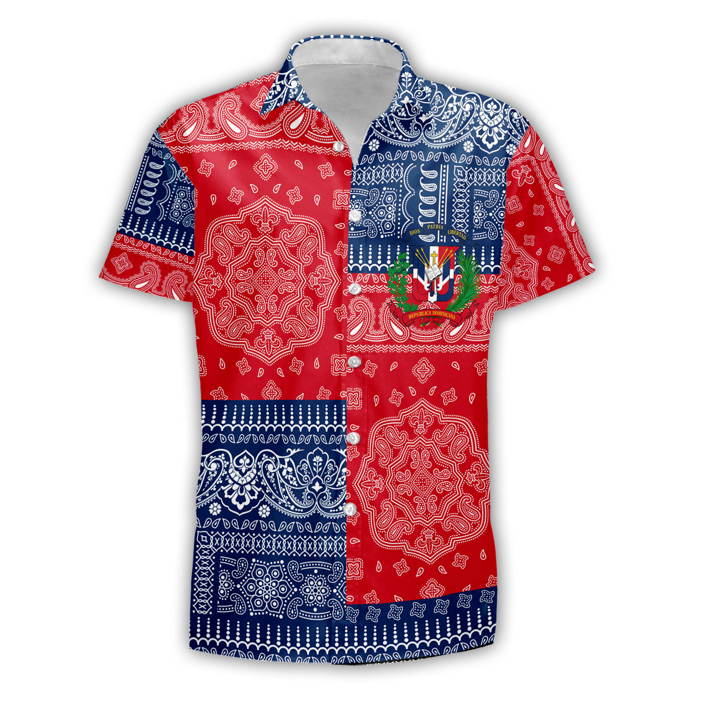 Dominican Republic Short Sleeve Shirt Flag And Paisley Basic Style 2