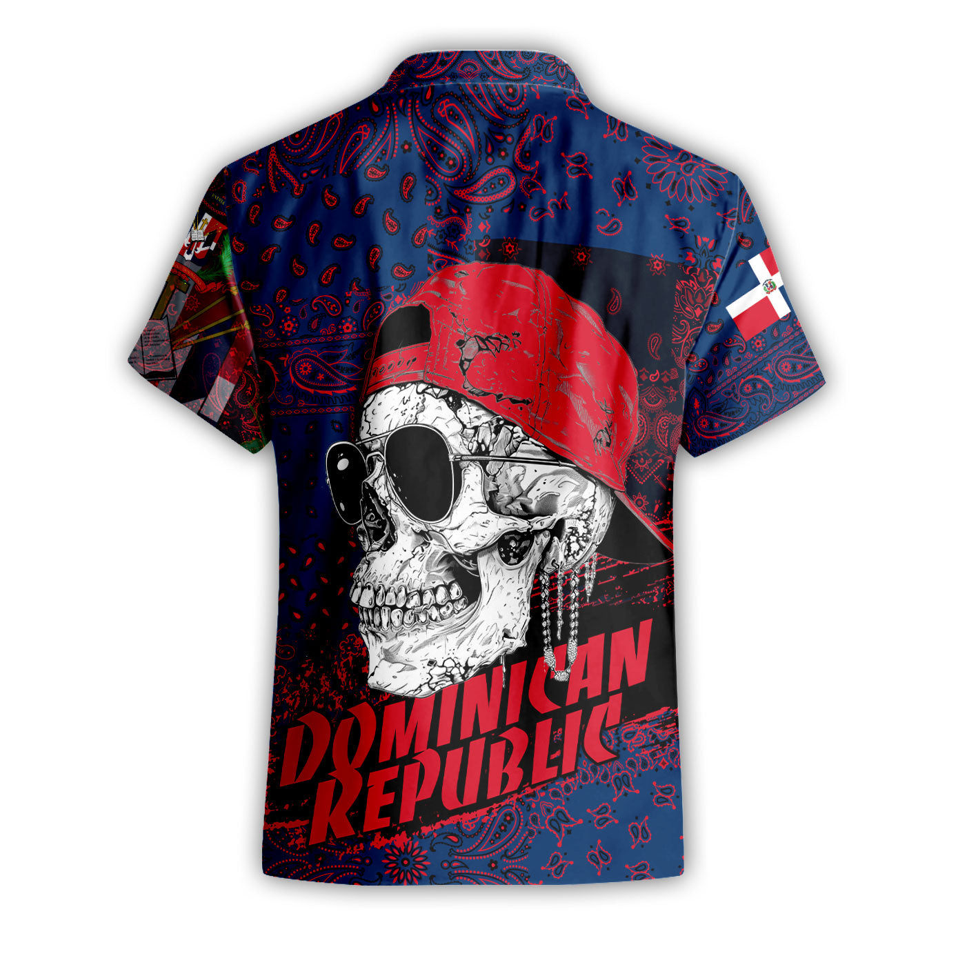 Dominican Republic Short Sleeve Shirt Paisley Flag And Skull Style 2