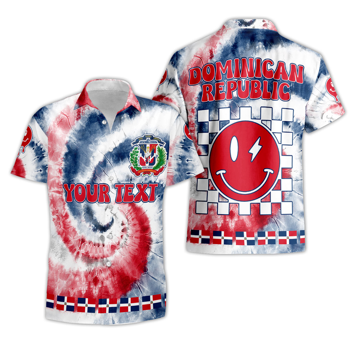 Dominican Republic Short Sleeve Shirt Custom Tie Dye Style 3