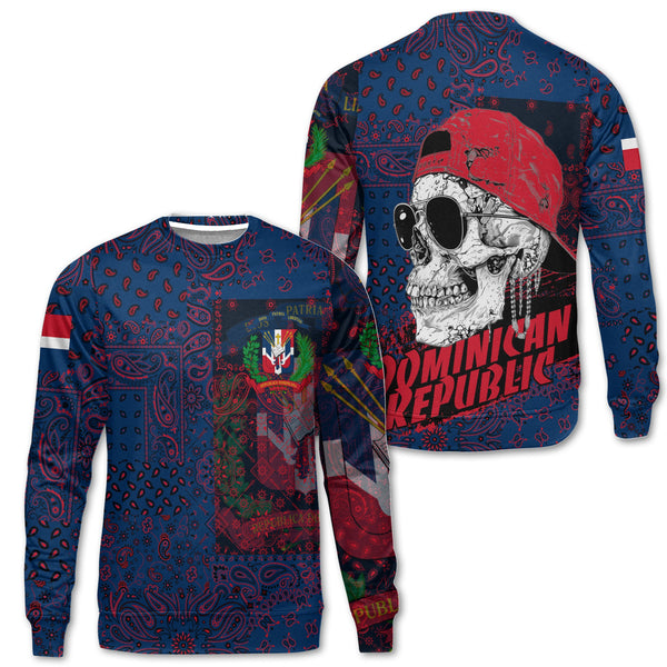 Dominican Republic Sweatshirt Paisley Flag And Skull Style 1