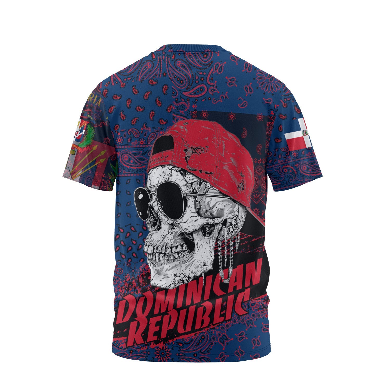 Dominican Republic T Shirt Paisley Flag And Skull Style 2