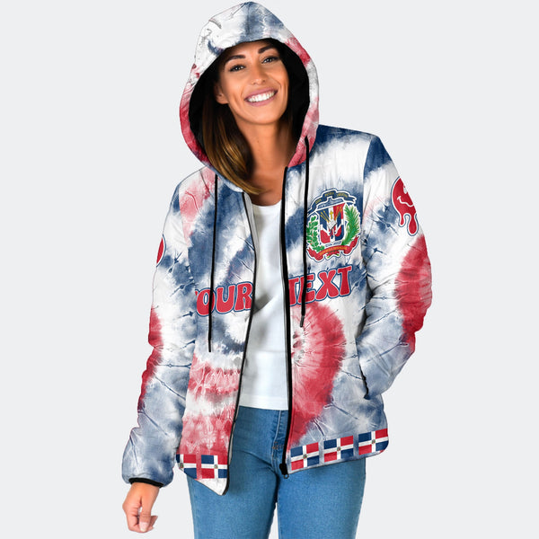 Dominican Republic Women Hooded Padded Jacket Custom Tie Dye Style 1