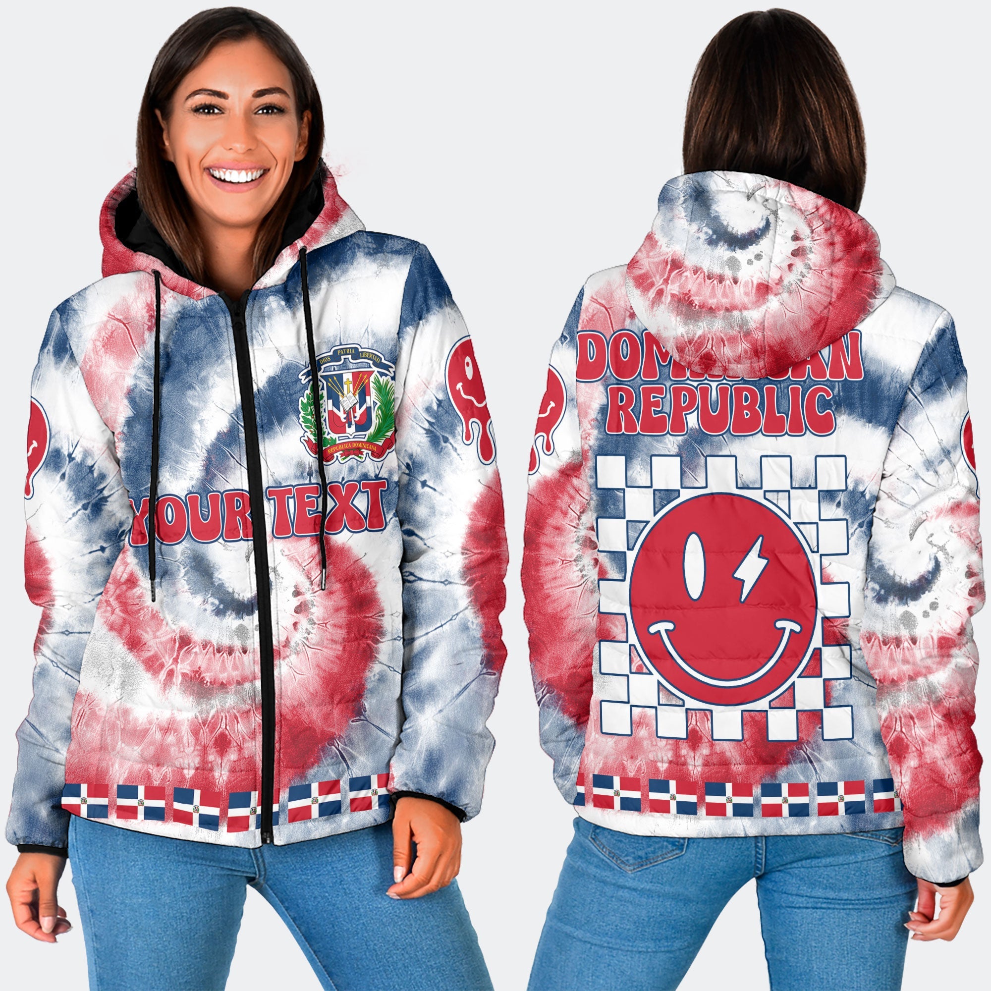 Dominican Republic Women Hooded Padded Jacket Custom Tie Dye Style 3