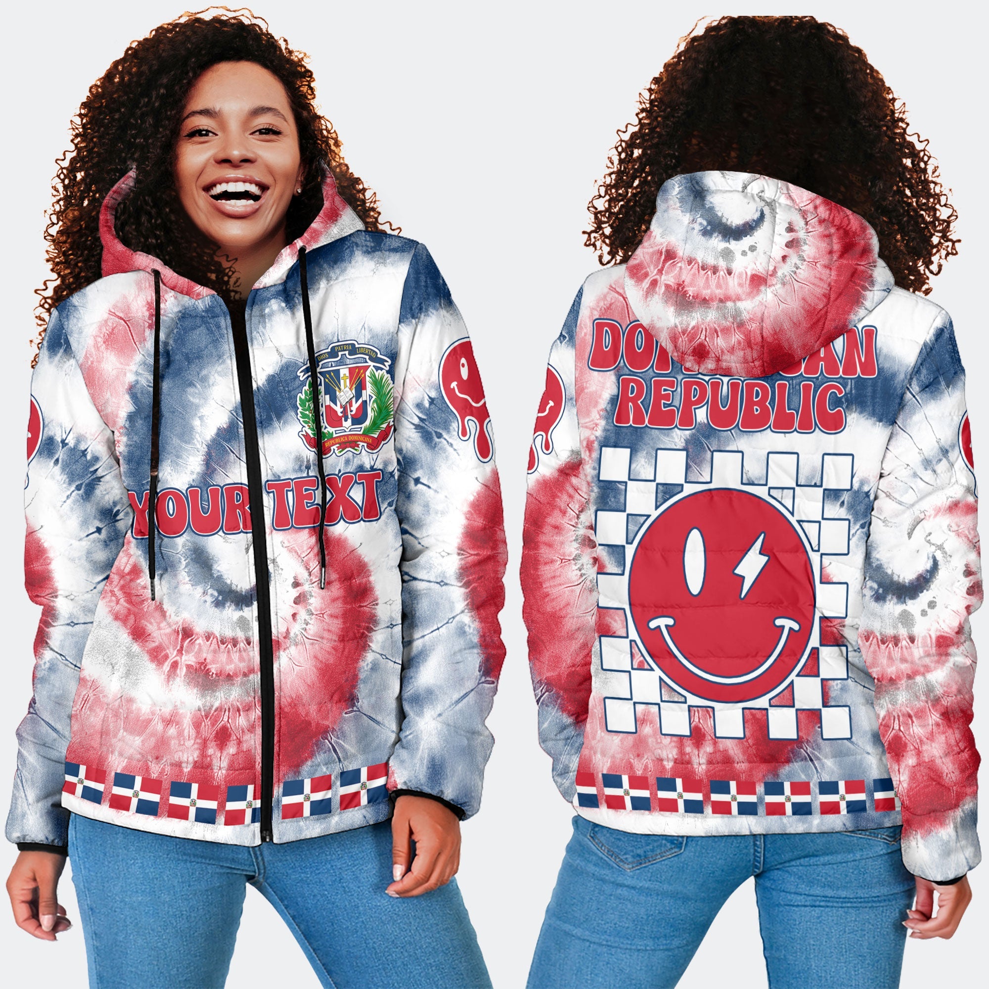 Dominican Republic Women Hooded Padded Jacket Custom Tie Dye Style 4