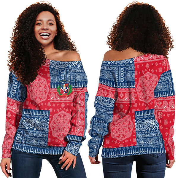 Dominican Republic Women Off Shoulder Sweatshirt Flag And Paisley Basic Style 1