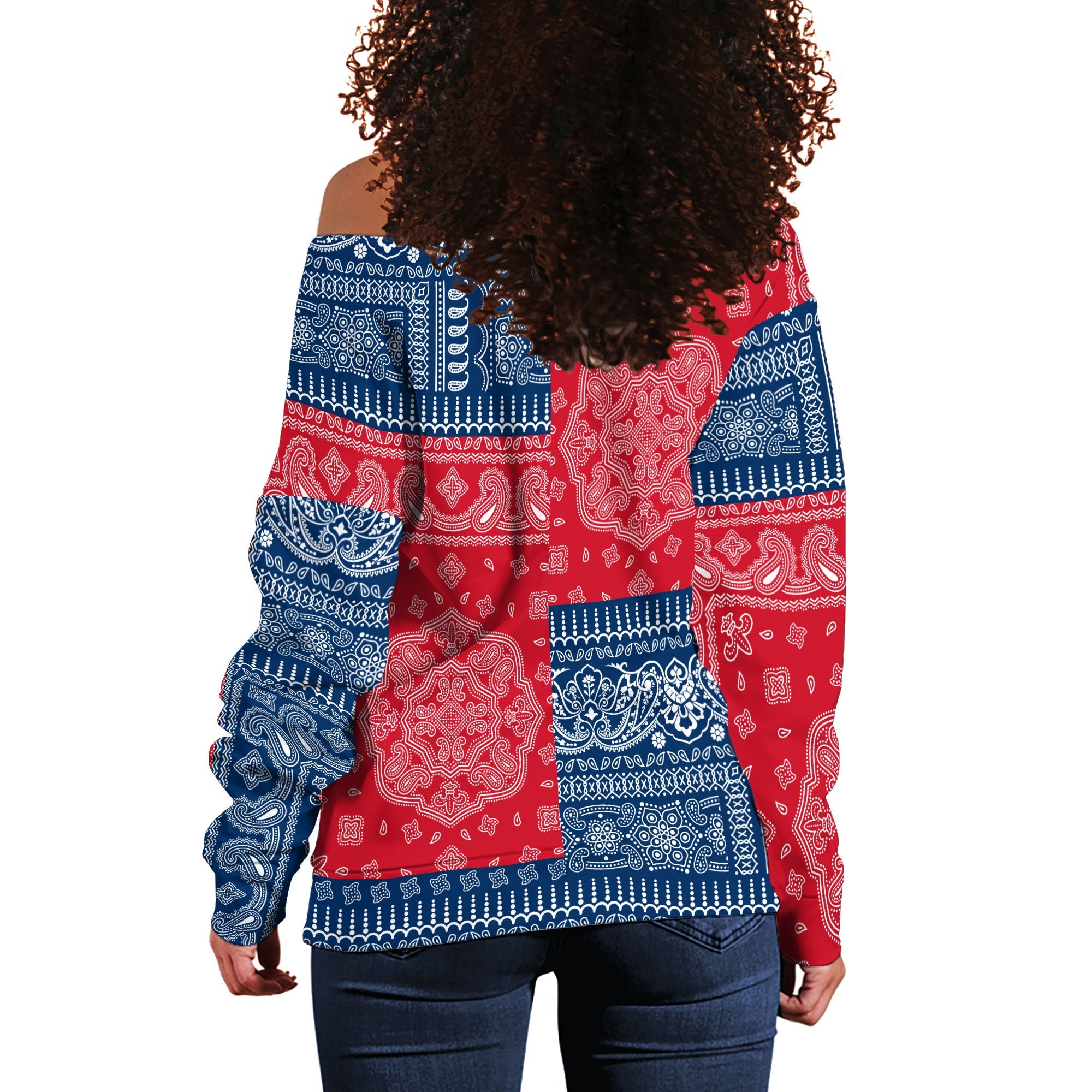 Dominican Republic Women Off Shoulder Sweatshirt Flag And Paisley Basic Style 3