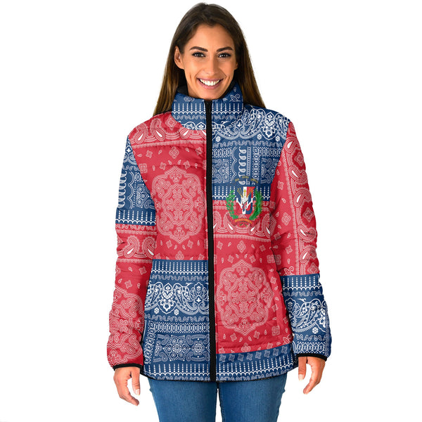 Dominican Republic Women Padded Jacket Flag And Paisley Basic Style 1