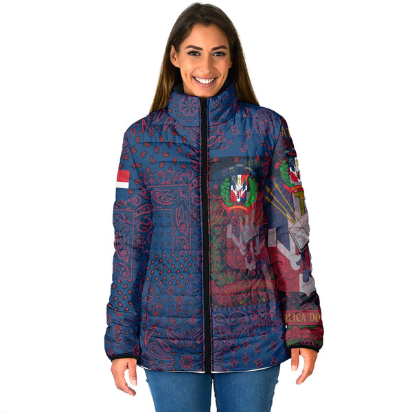 Dominican Republic Women Padded Jacket Paisley Flag And Skull Style 1