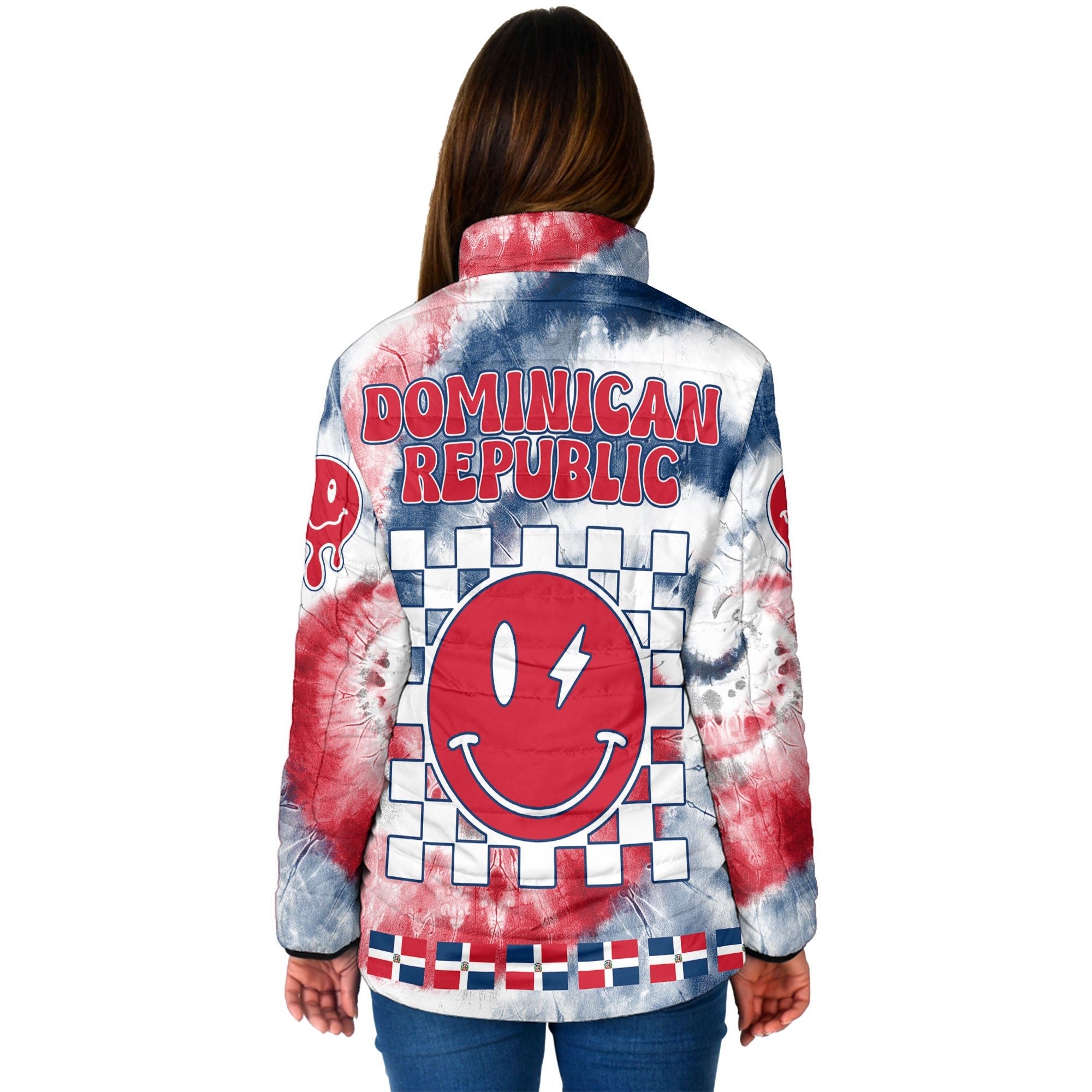 Dominican Republic Women Padded Jacket Custom Tie Dye Style 2