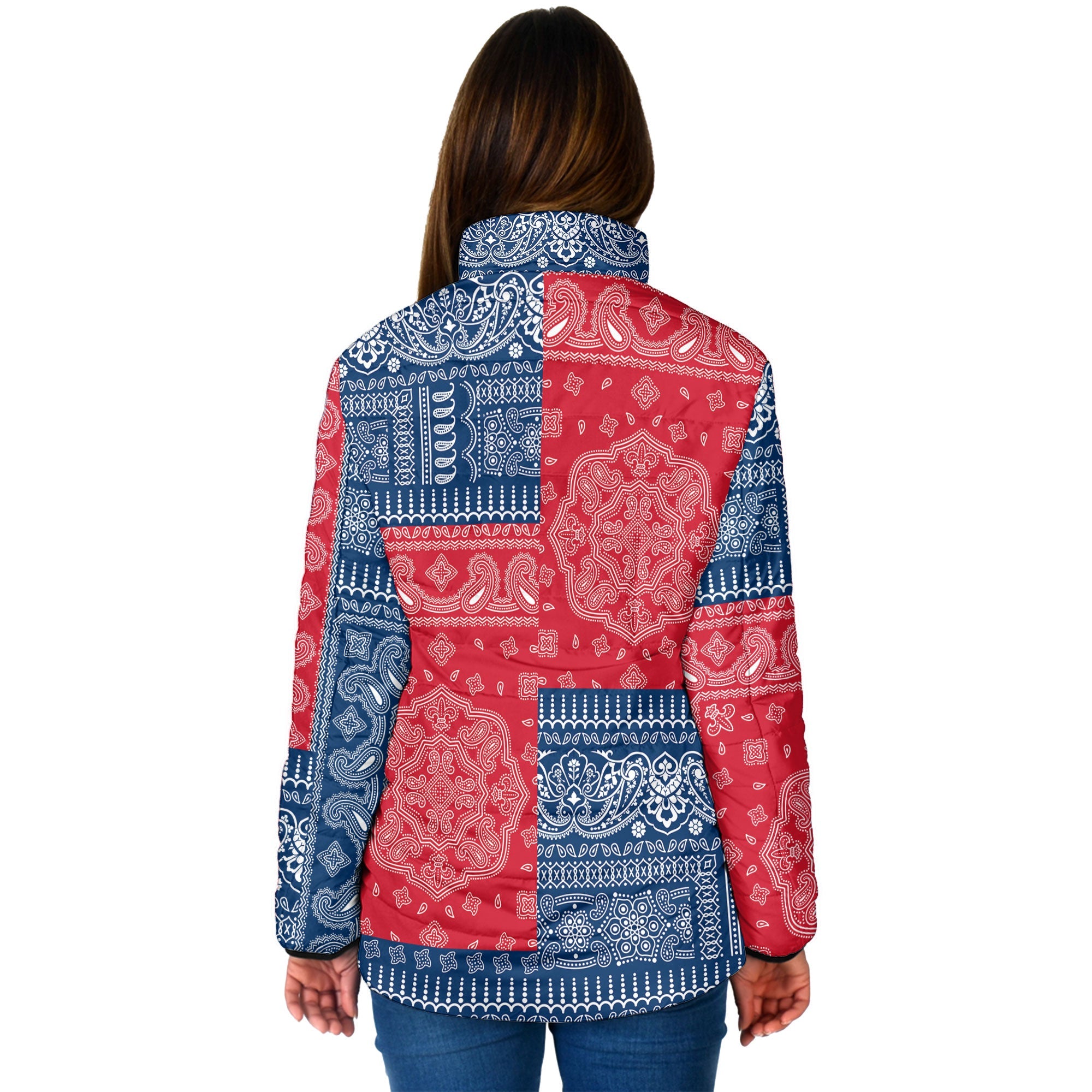 Dominican Republic Women Padded Jacket Flag And Paisley Basic Style 2