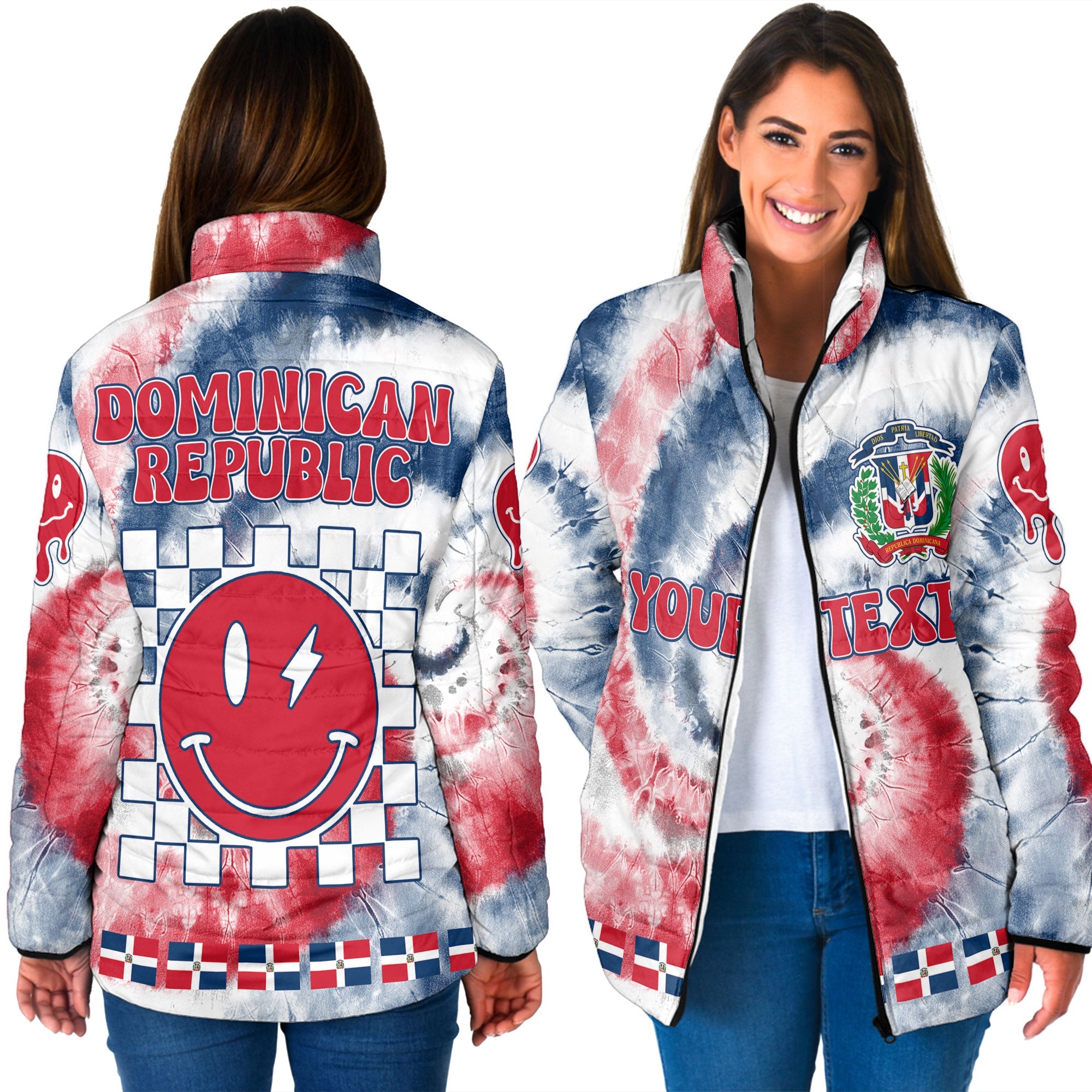 Dominican Republic Women Padded Jacket Custom Tie Dye Style 3