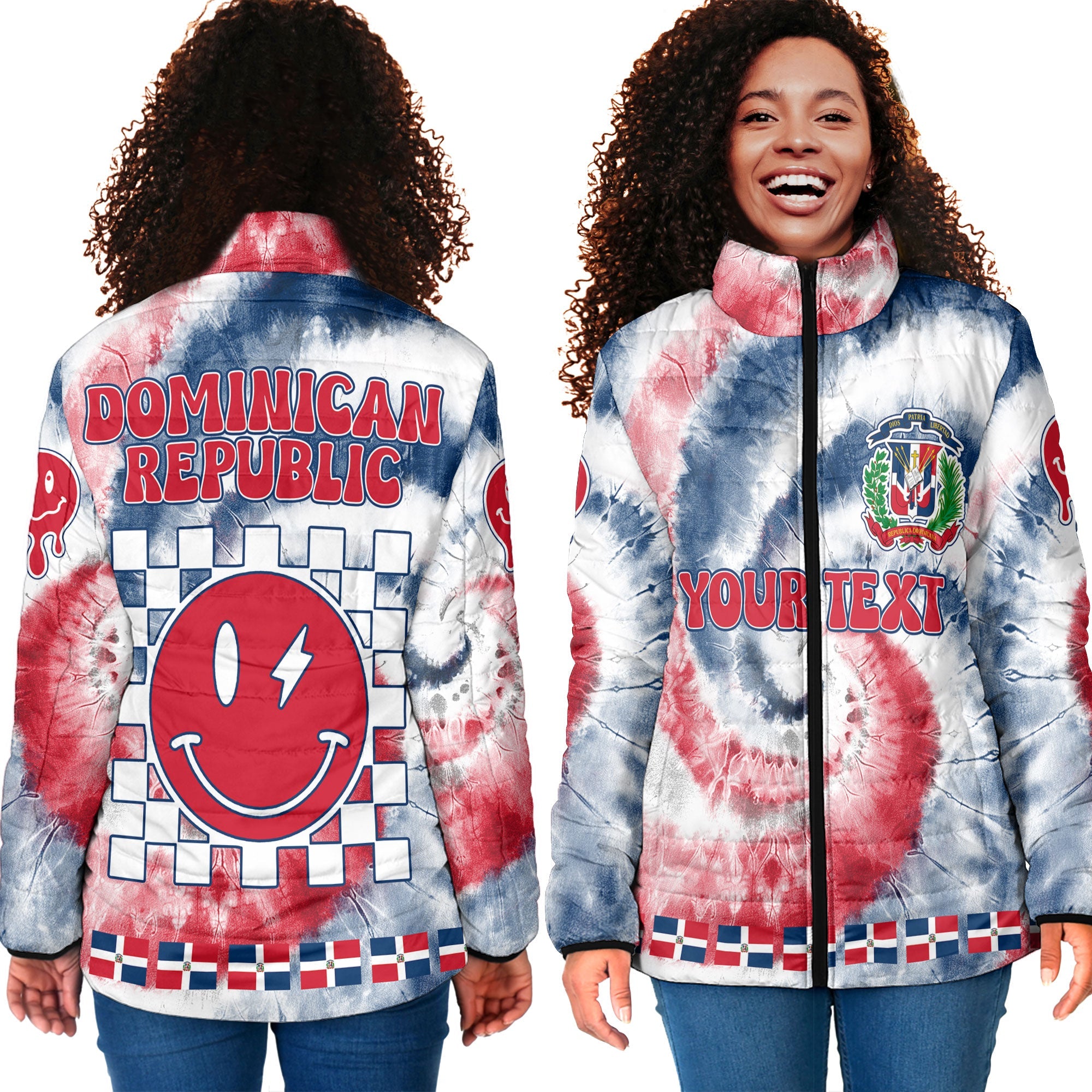 Dominican Republic Women Padded Jacket Custom Tie Dye Style 4