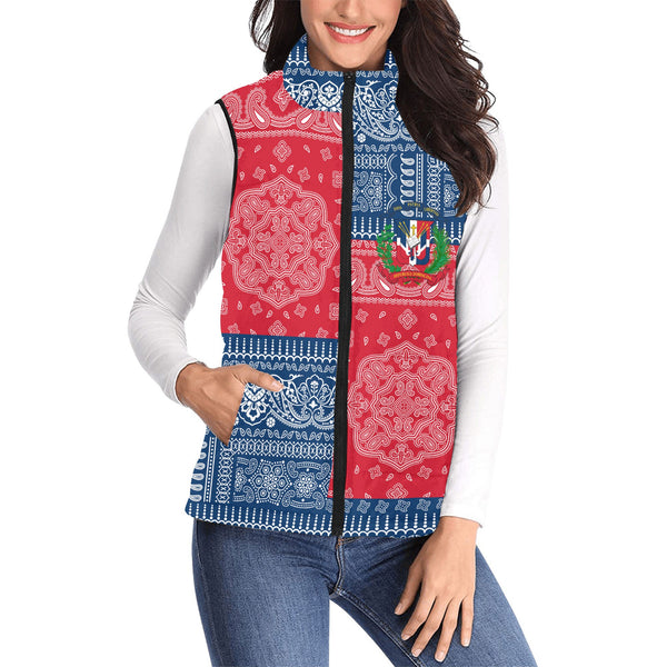 Dominican Republic Women Padded Jacket Vest Flag And Paisley Basic Style 1