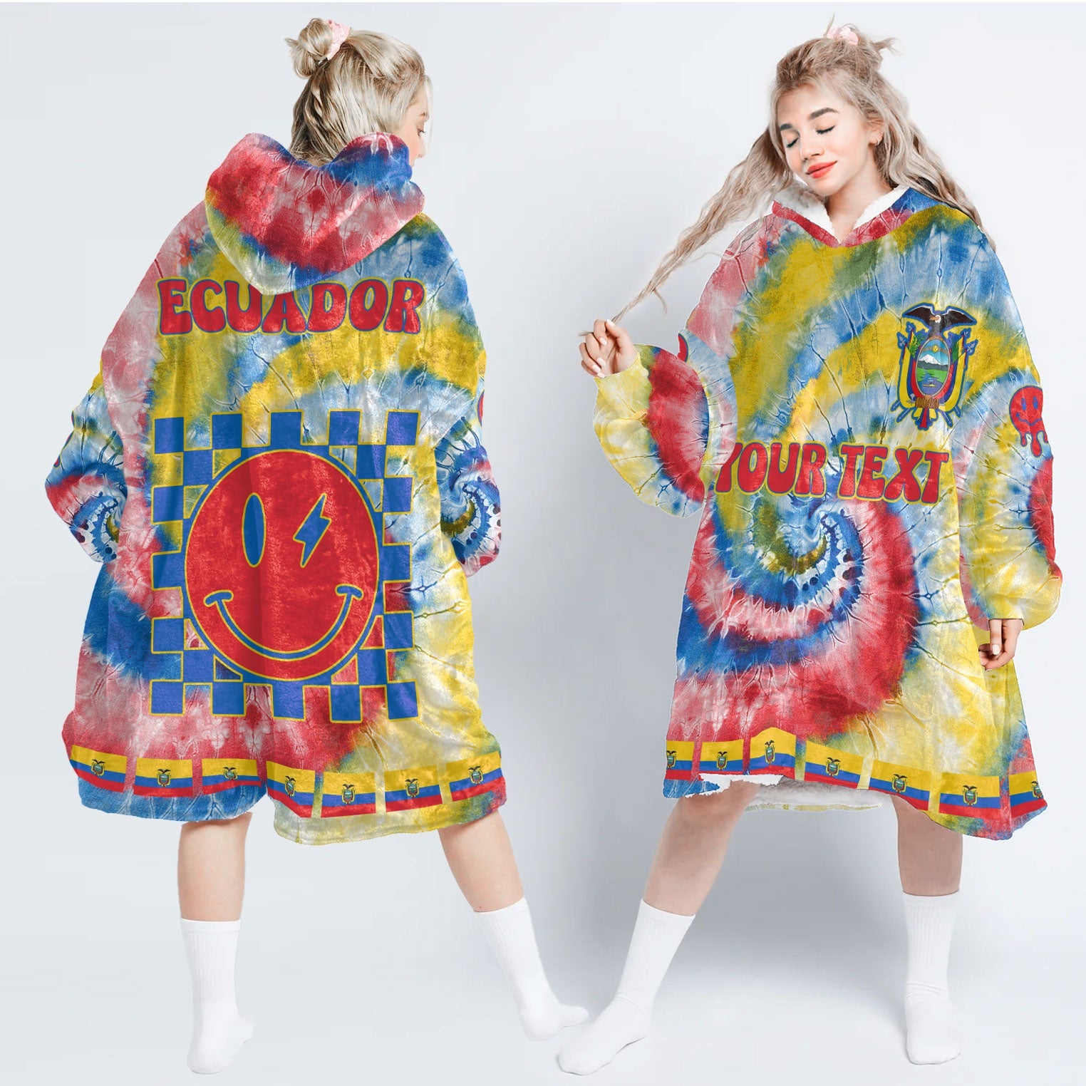 Ecuador Hoodie Blanket Custom Tie Dye Style 1